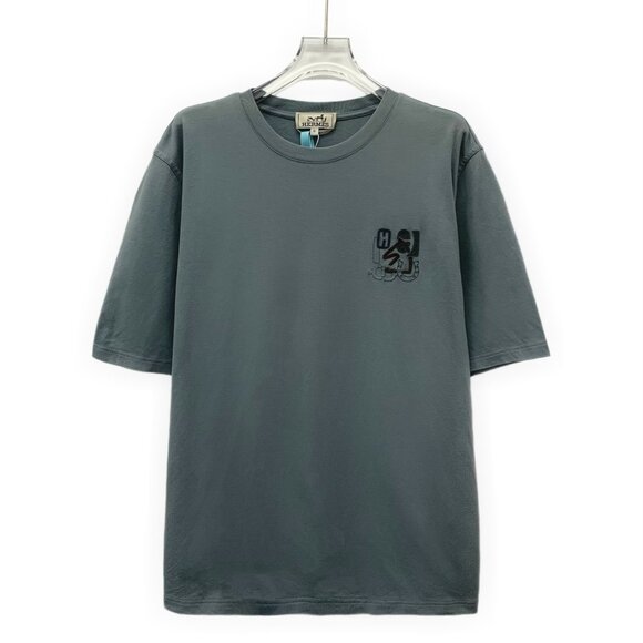 IM0311 Hermes 25 models Eucalyptus green bark embroidered cotton round neck shor - Picture 1 of 8